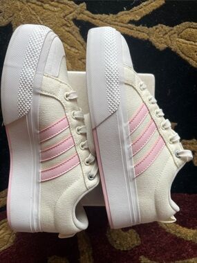 ADIDAS Women’s Bravada 2.0 Platform Canvas Pale Pink White Sneakers Tennis Shoes